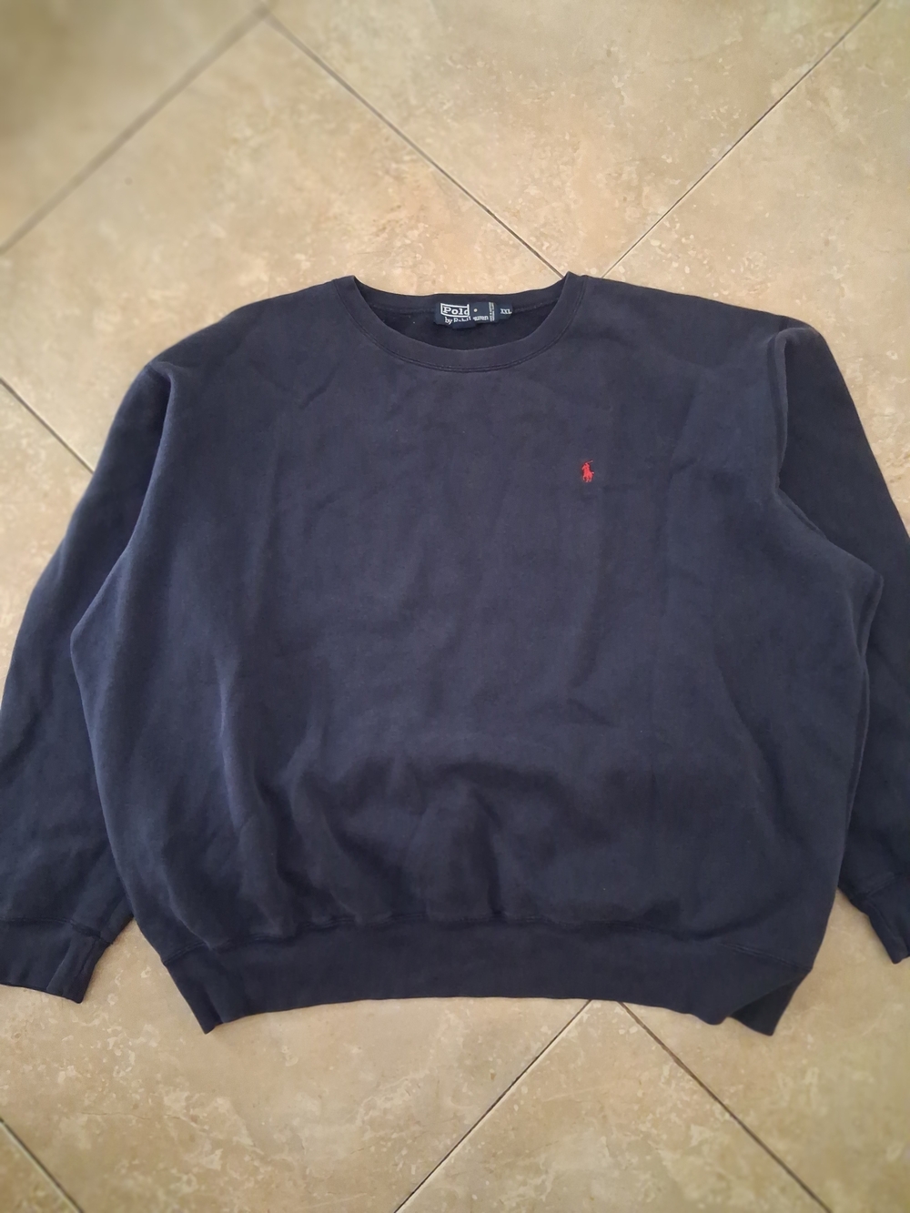 Ralph Lauren Navy Crewneck Sweater with Red Pony Logo